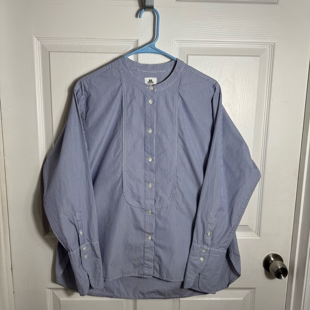 J.Crew Thomas Mason Blue White Stripe Popover Shirt Size 10 - Picture 2 of 12